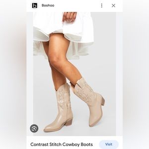 Boohoo Leather Contrast Stitch Cowboy Boots NWT